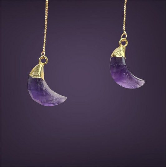 Amethyst Moon Charm- Gold Ear Threads