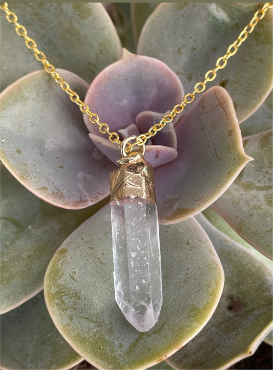 Prism Pendant Crystal Quartz Necklace-Gold