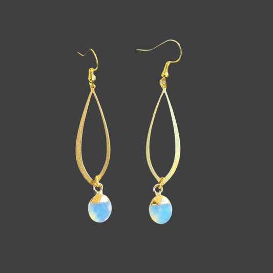 Oval Opal Gem Dangle Hoop- Gold