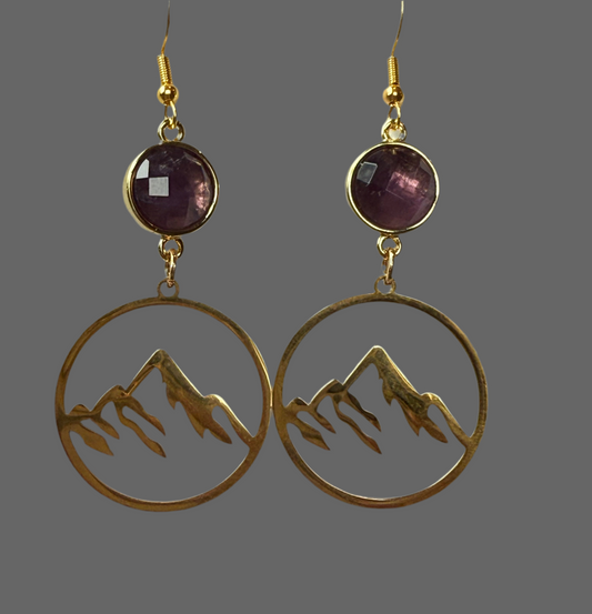 Mountain Hoop Large Amethyst Rose Cut- Gold