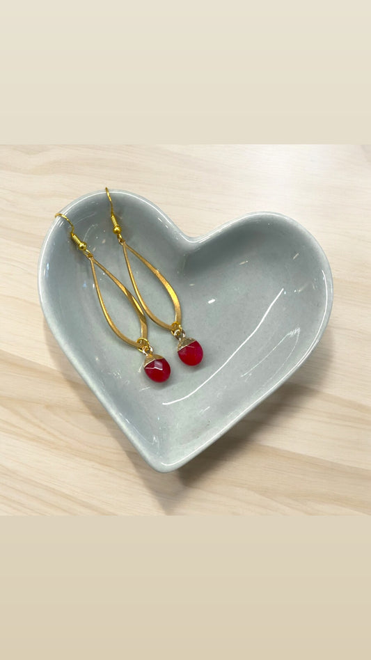 V-Day Carnelian Tear Hoops-Gold