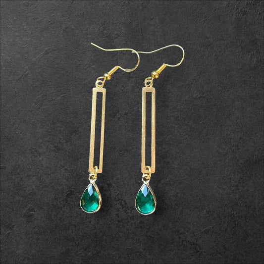 Rectangle Dangle Emerald Crystal- Gold