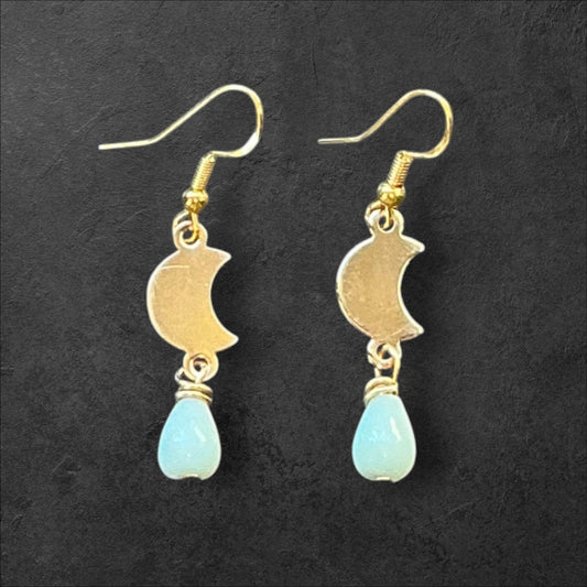 Moon Charm Teardrop Larimar Dangle- Gold