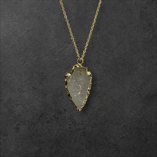 Arrowhead Clear Crystal Quartz Necklace-Gold