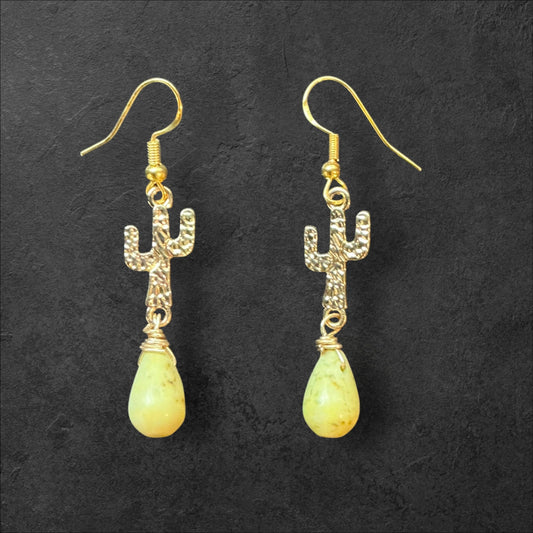 Cactus Charm Dangle Green Jasper- Gold