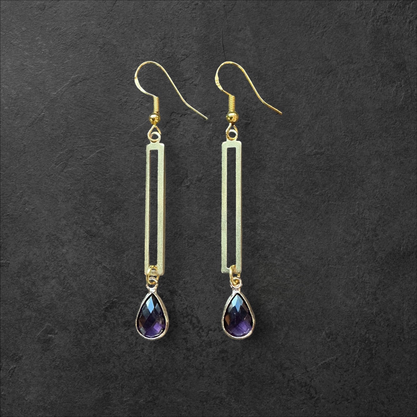 Rectangle Dangle Amethyst Crystal- Gold