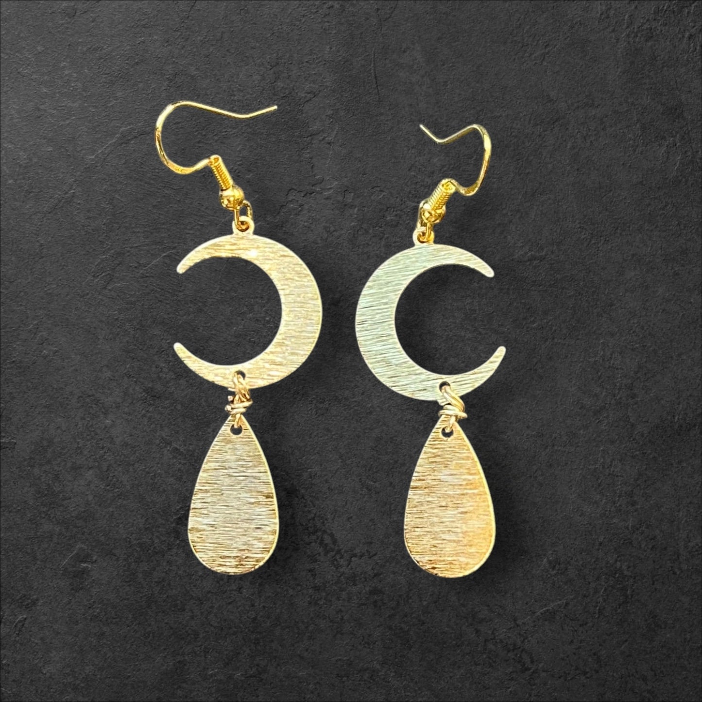 Moon Dangle Charm Etched Metal- Gold