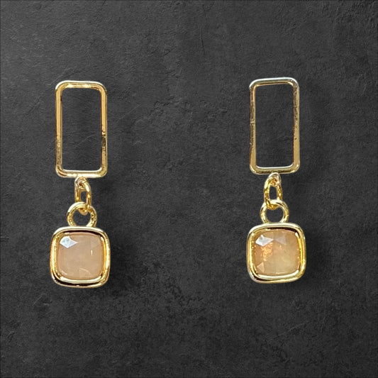 Rectangle Stud Peach Square Gem-Gold