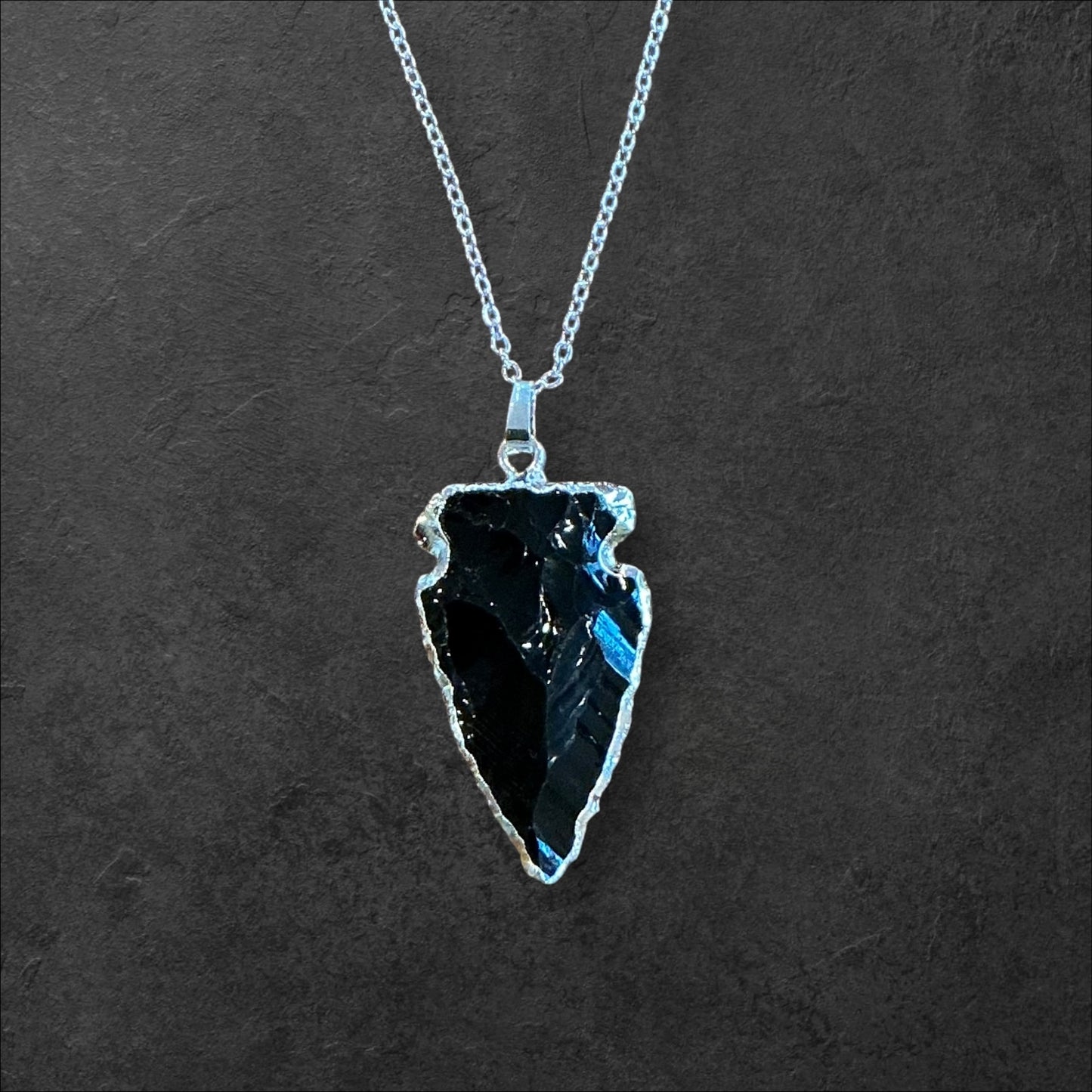 Arrowhead Black Obsidian Necklace- Silver