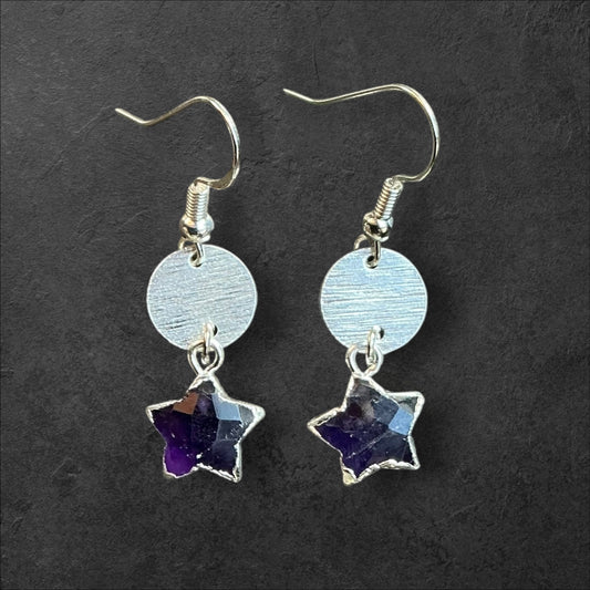 Star Charm Amethyst Etched Circle- Silver