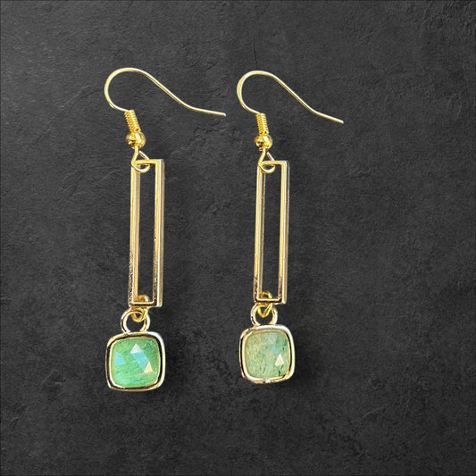 Rectangle Dangle Peridot Square Gem- Gold