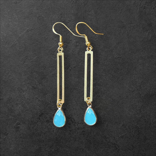 Rectangle Dangle Turquoise Crystal- Gold