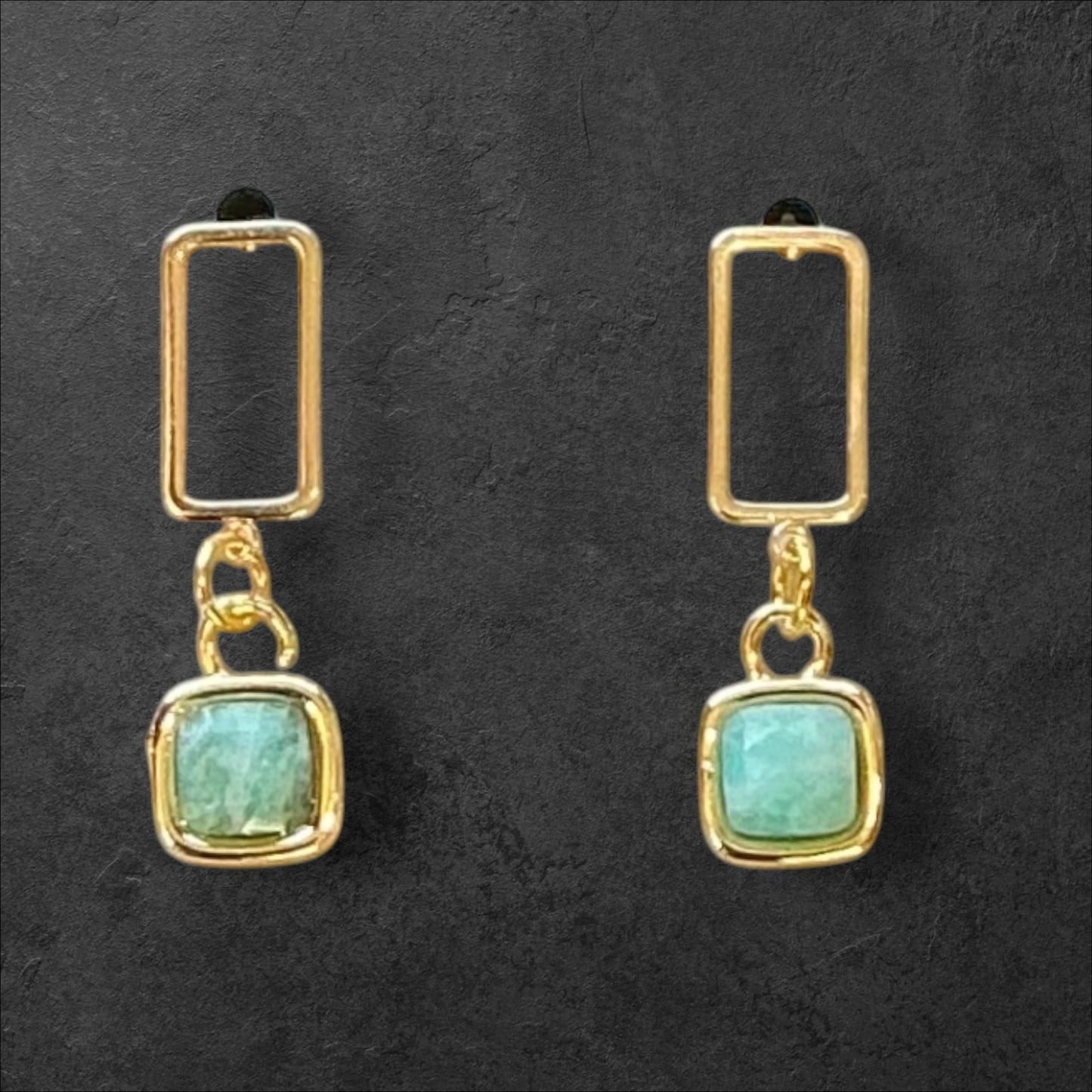 Rectangle Stud Jade Square-Gold