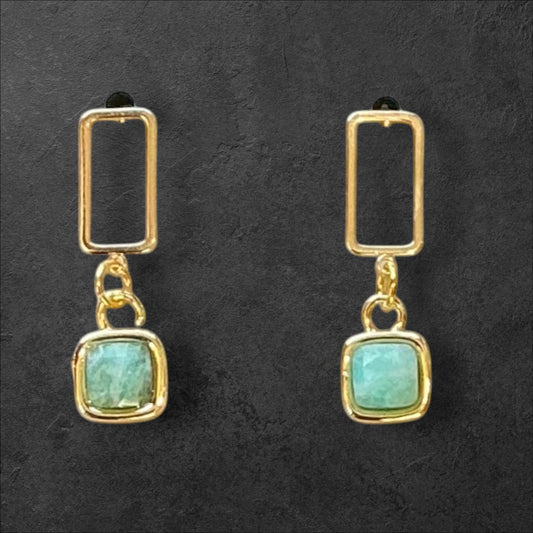 Rectangle Stud Jade Square-Gold