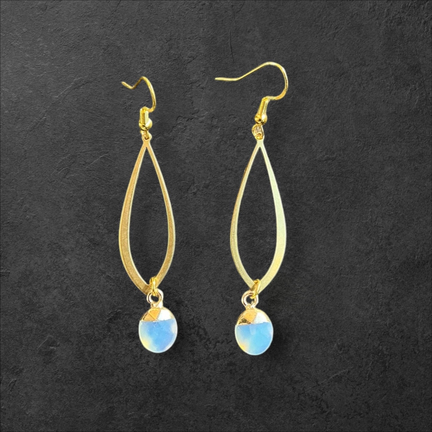 Oval Opal Gem Dangle Hoop- Gold