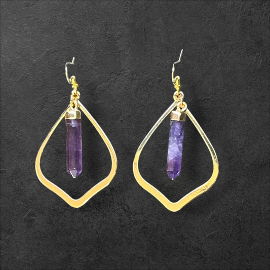 Amethyst Pendant Teardrop Hoop- Gold