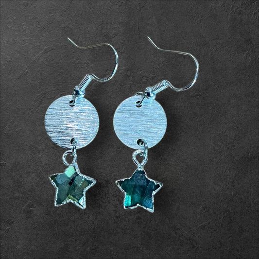Star Charm Labdorite Etched Circle- Silver