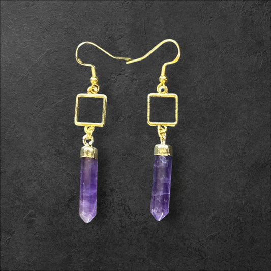 Amethyst Pendant Square Dangle- Gold