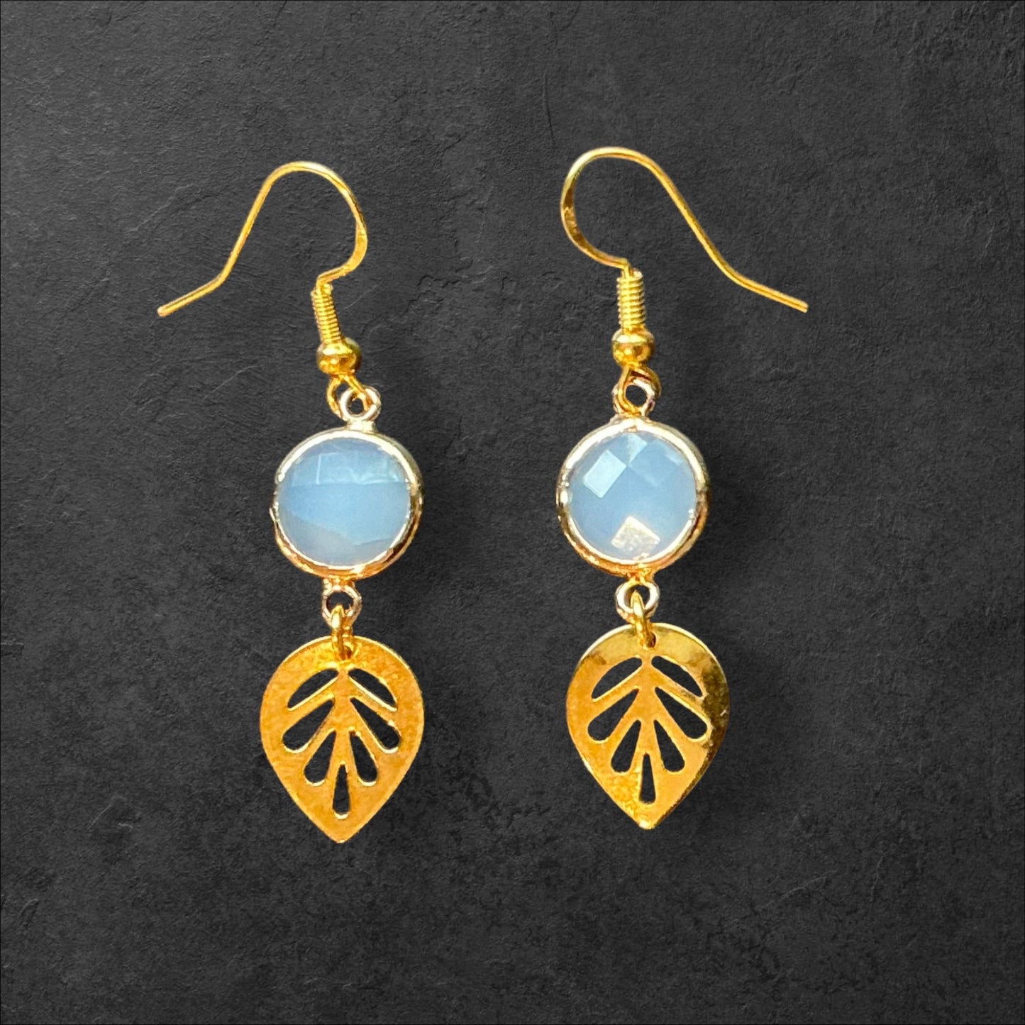 Leaf Charm Blue Agate- Gold