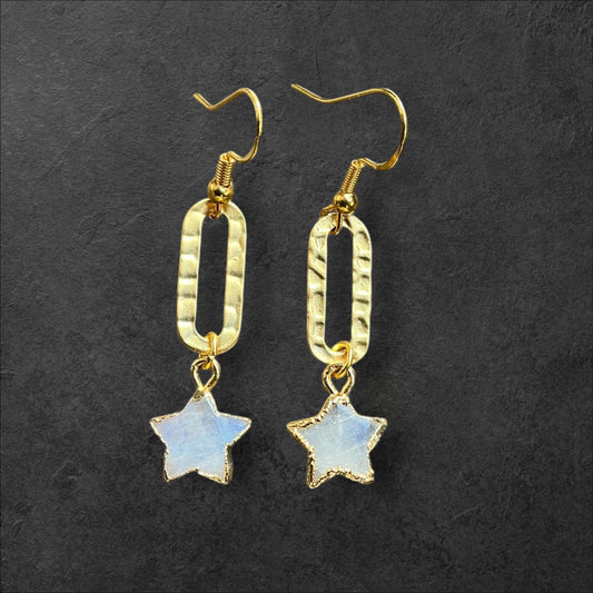 Star Charm Moonstone Hammered Oval- Gold