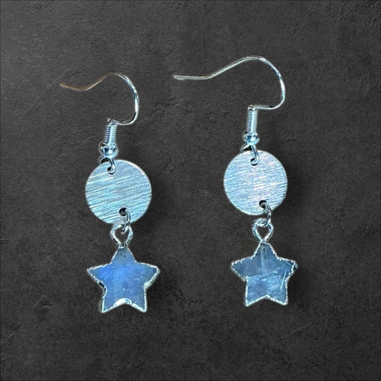 Star Charm Moonstone Etched Circle- Silver