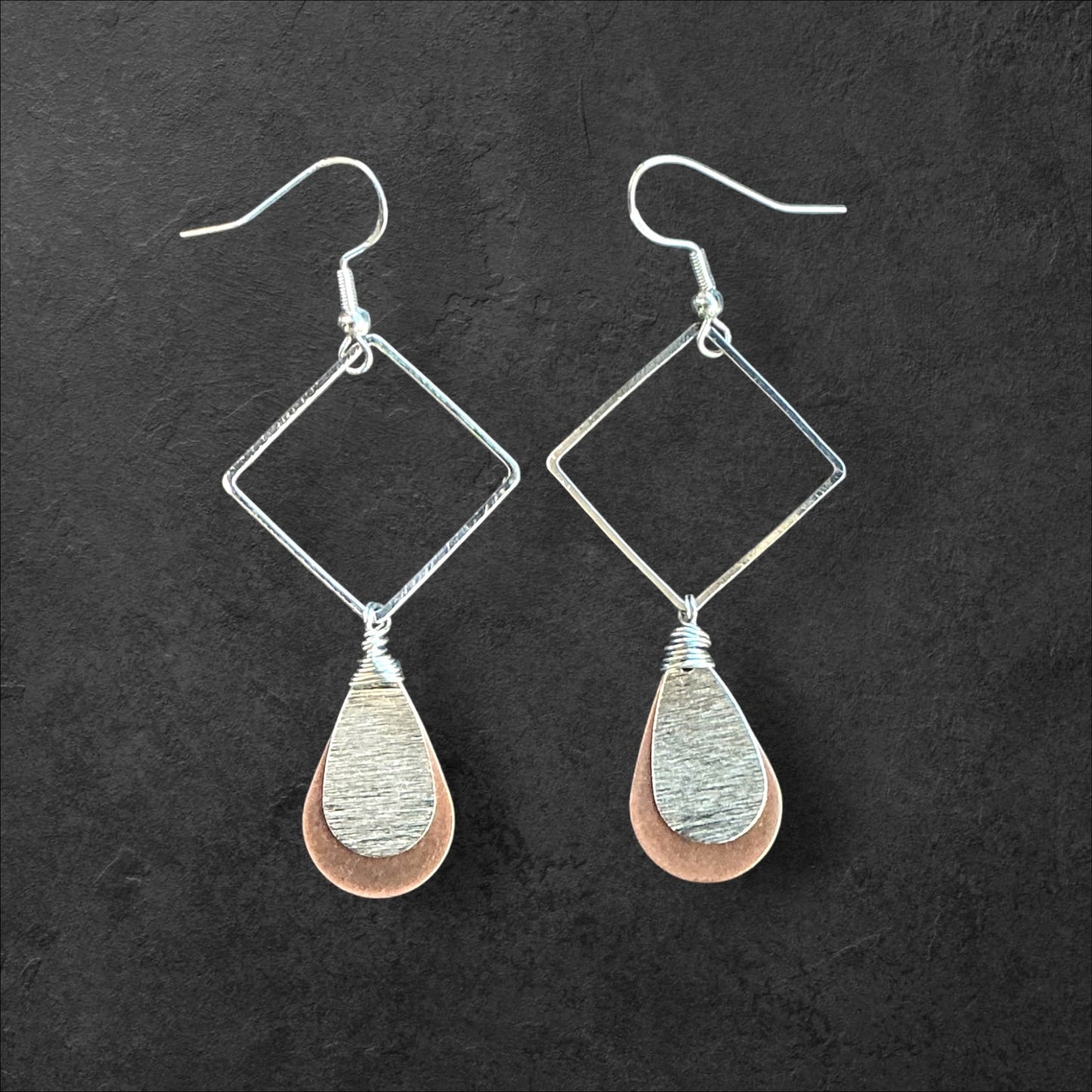 Square Metal Hoop Copper Teardrop-Silver