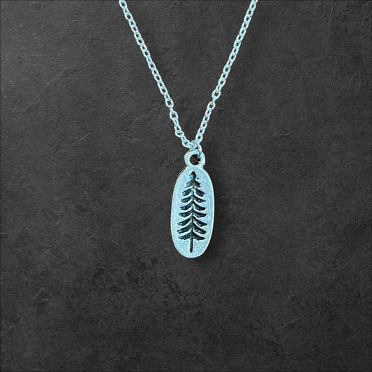 Tree Oval Charm Necklace- Silver