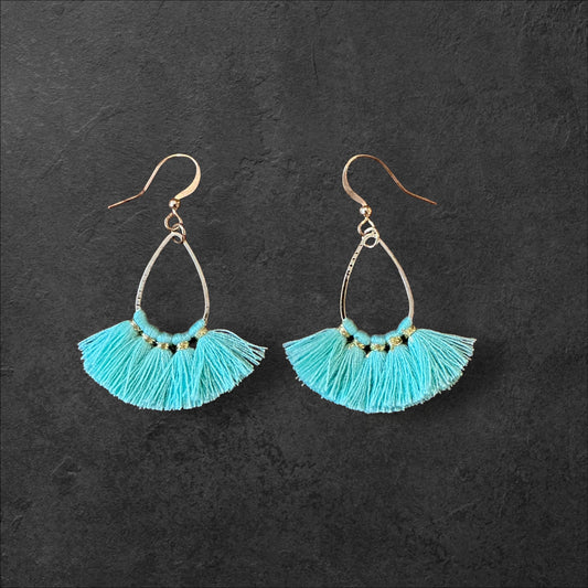 Tassle Teal Teardrop Hoop- Gold