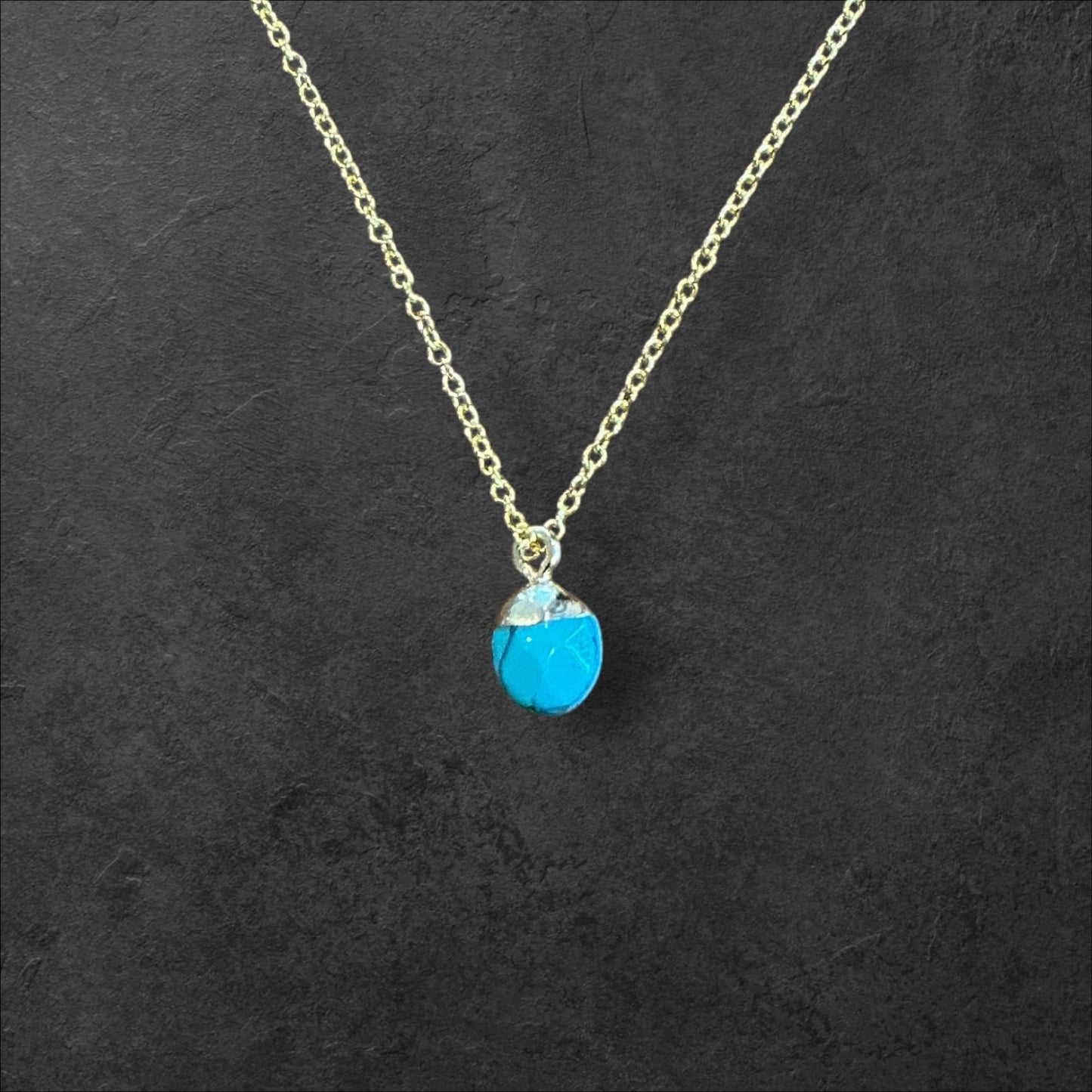 Turquoise Simple Drop Necklace- Gold