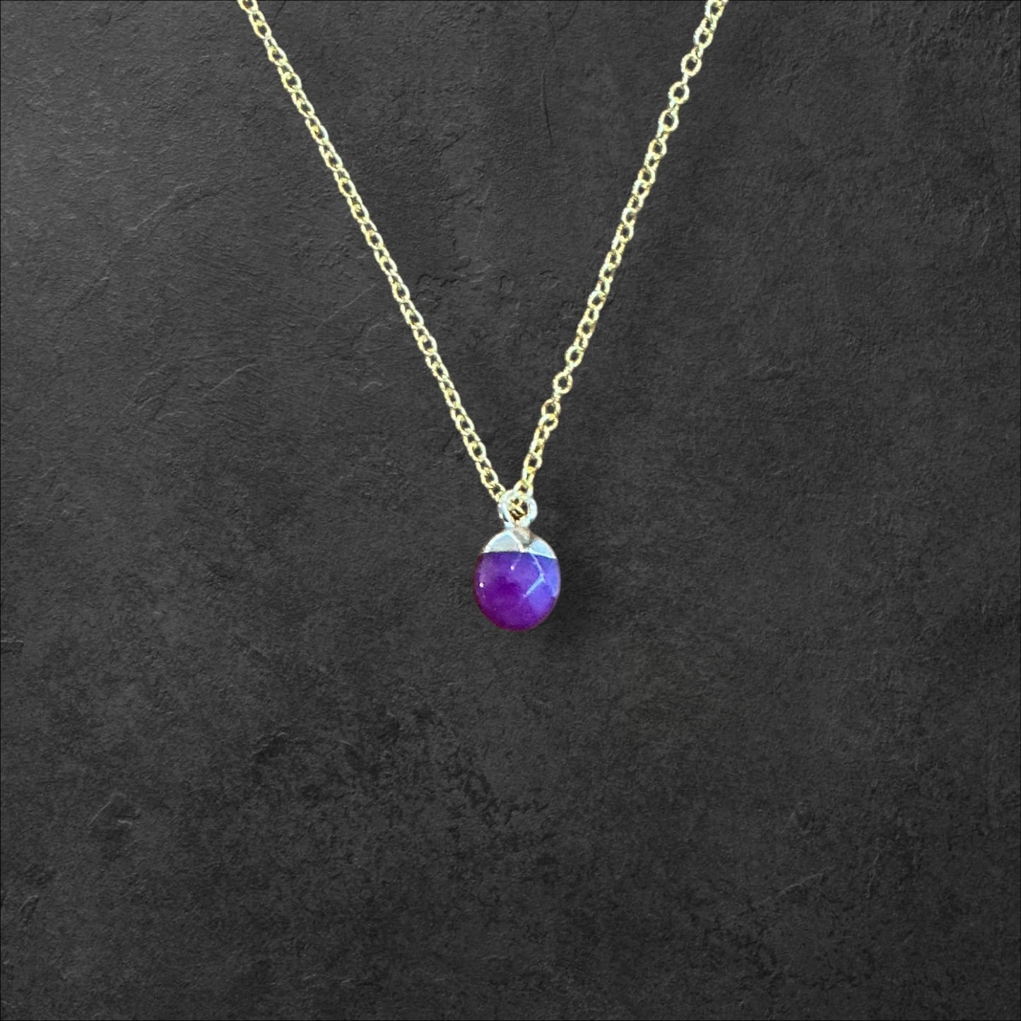 Amethyst Simple Drop Necklace- Gold