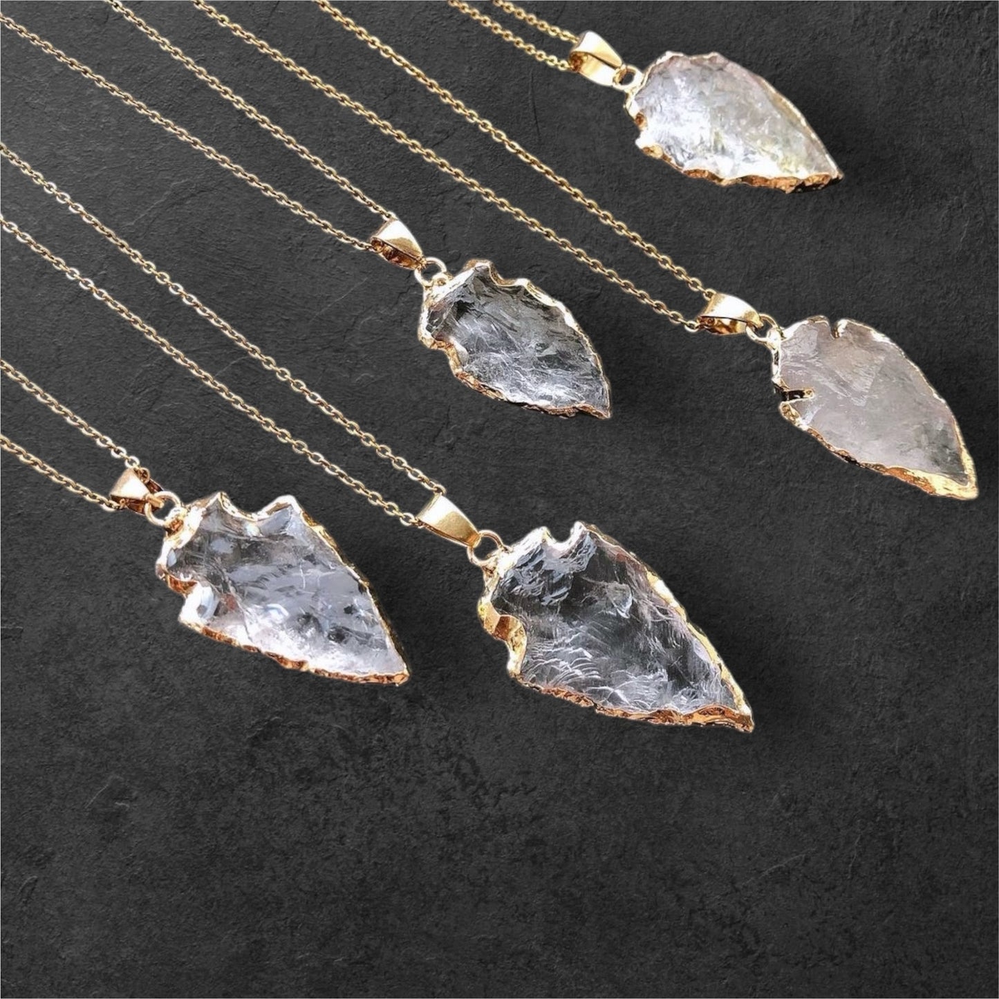 Arrowhead Clear Crystal Quartz Necklace-Gold