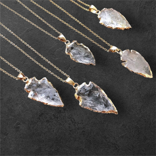 Arrowhead Clear Crystal Quartz Necklace-Gold