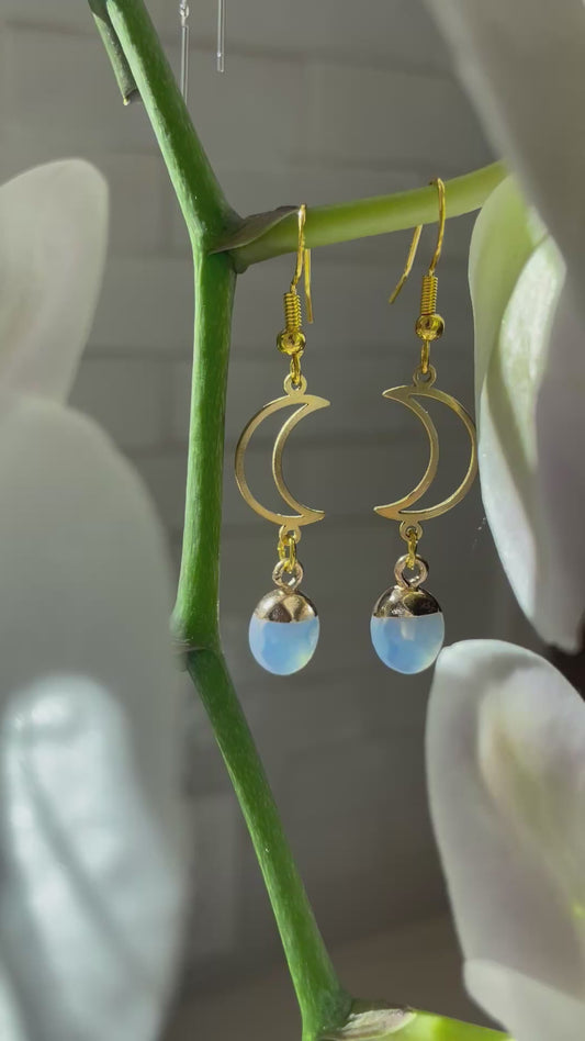 Moon Charm Opal Dangle -Gold